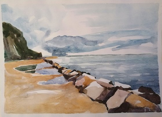 Baltic sea landscape. Ruegen island. Waves and rocks. original