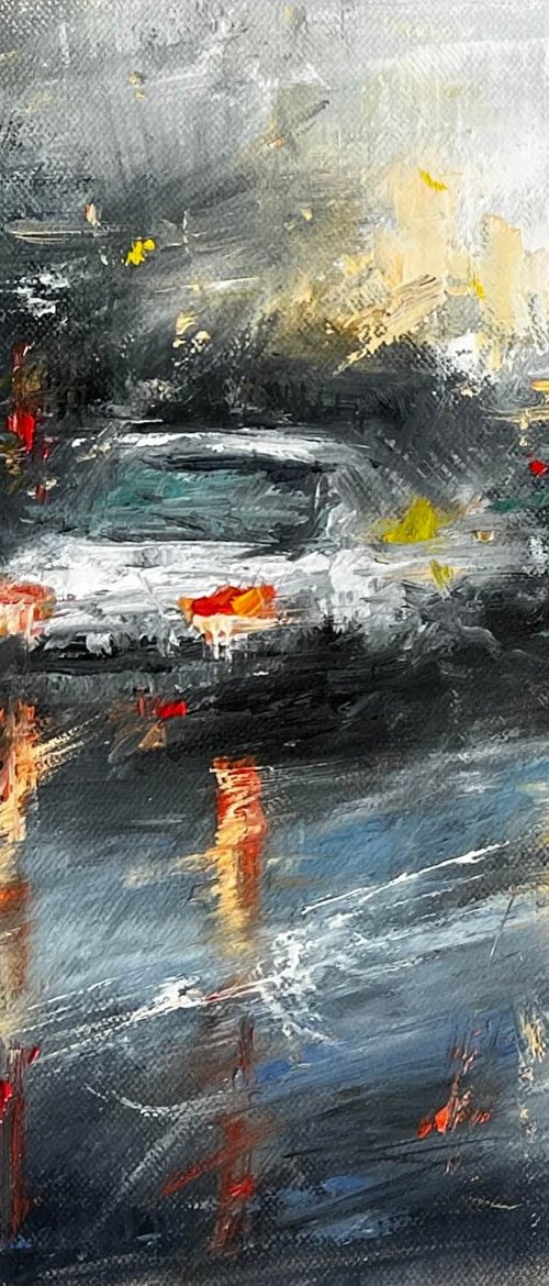 Wet and Windy - Cityscape Painting by Ahmed Mande