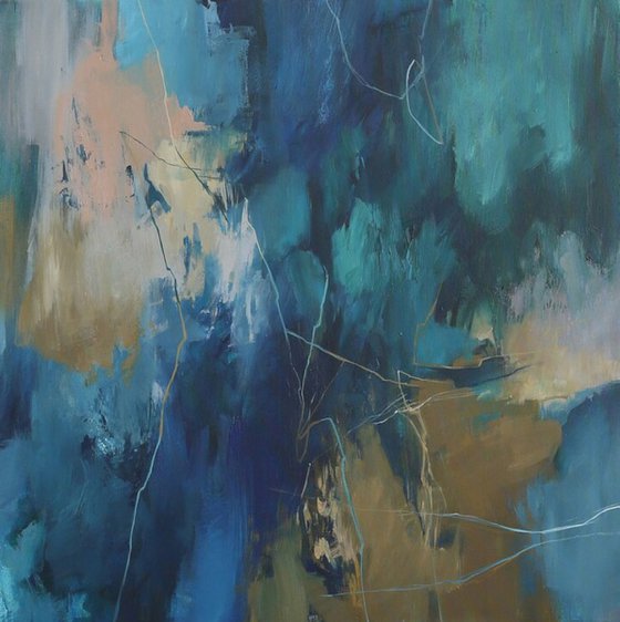 "Consonance" Navy teal brown abstract art