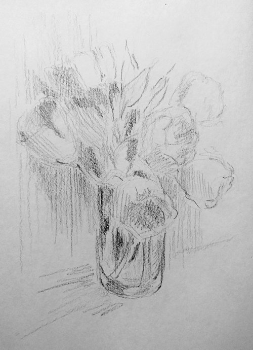 Tulipes #3. Original pencil drawing. by Yury Klyan