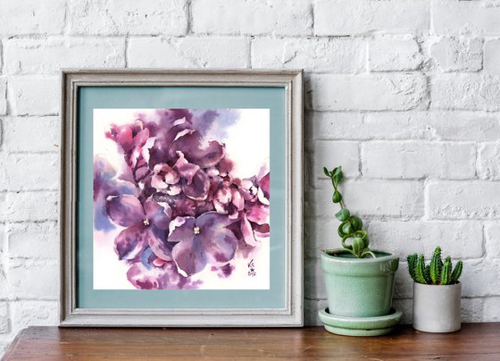 Original watercolor painting "Thousand Shades of Lilac Flowers" pink violet botanical abstract