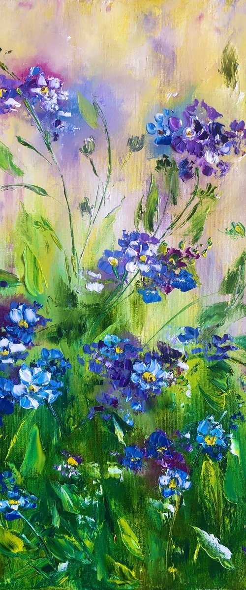 BLOOMING FLAX - Azure. Cobalt flower. Garden. Summer. Blossom. Meadow. by Marina Skromova