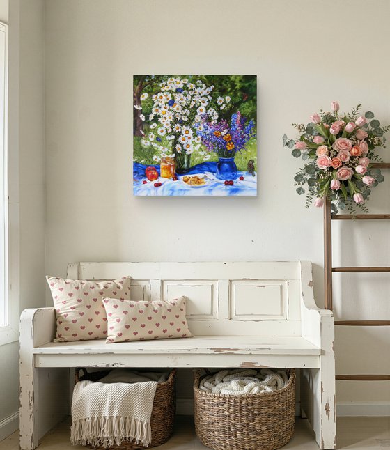 Wildflowers and Daisies in Summer Garden