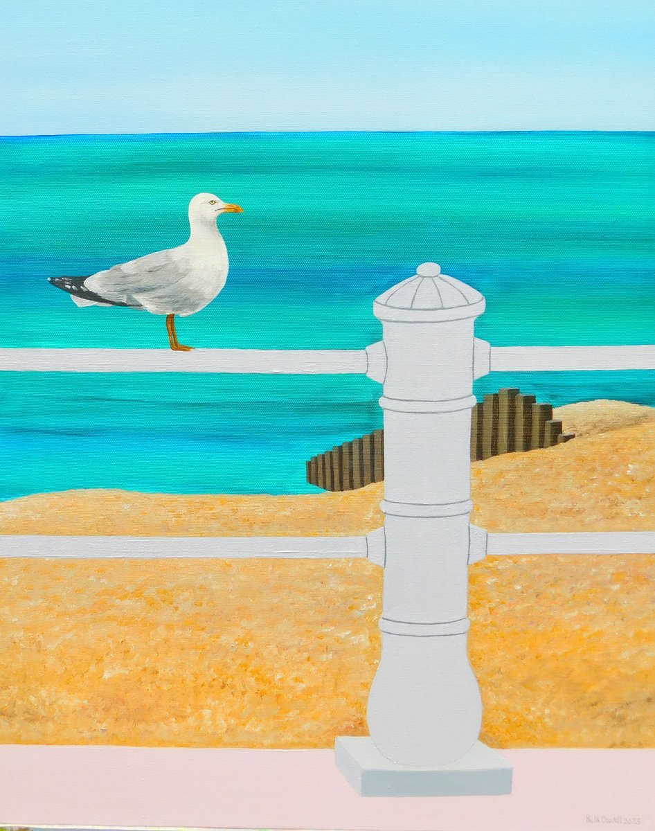 Photorealistic Oil Painting , Seagull At St.leonards-On-Sea By Ruth Cowell, 18 X 24, Artwork For Sale On Artfinder