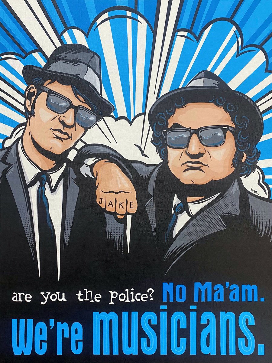 Urban And Pop Portrait Acrylic Painting By Jamie Lee, 24 X 31, The Blues Brothers - Musicians, Original Artwork