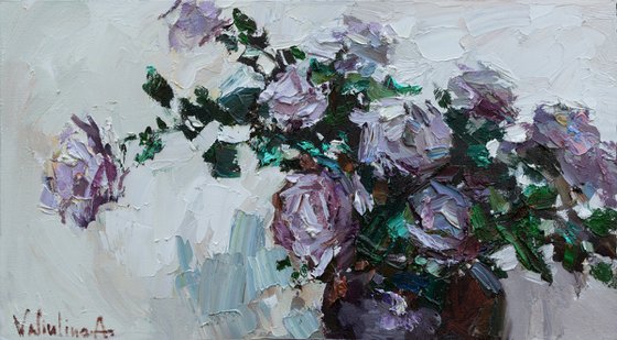 Purple roses in a vase Still life painting Original oil painting