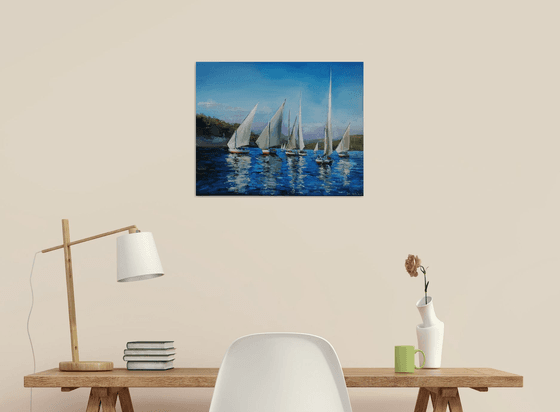 Felucca Boat on Nile River original oil painting nautical wall decor