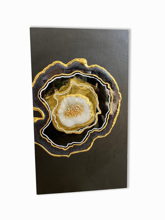 21x36cm. /Agate geode. Marble Art. Geode wall art, Gold, White, Black,  geode wall art Resin painting