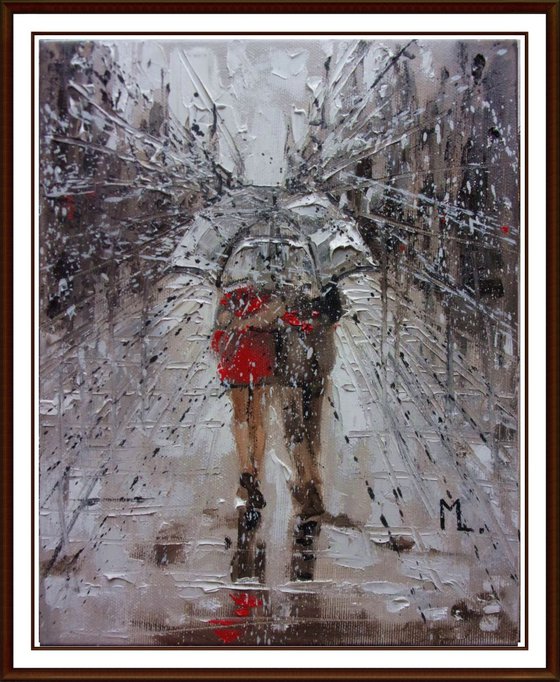 " WITH YOU ? " original painting CITY palette knife VALENTINE'S DAY