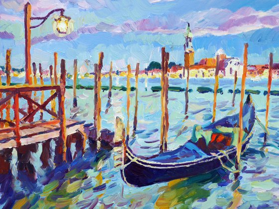 "Venice,  gondolas" original oil painting, ready to hang, water wall decor, gift idea