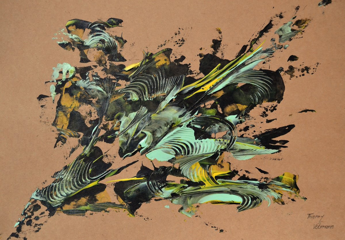 Abstract Acrylic Painting By Thierry Vobmann. Abstract ., 17 X 12", Natural Style 32, Original Artwork