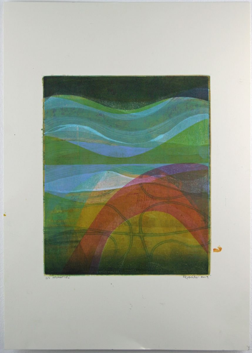 Flowing into the Hills - Unframed A3 Original Signed Monotype by Dawn Rossiter