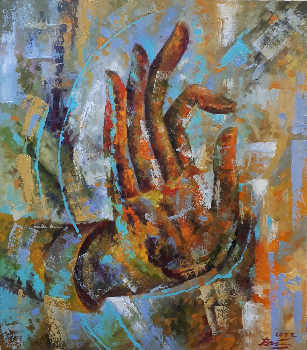 Impressionistic Abstract Oil Painting By Serhii Voichenko, 28 X 32", Buddha Hand, Original Artwork