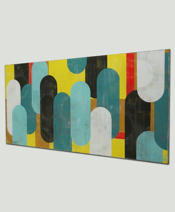 Extra Large Painting - Traffic Bright Yellow & Blue XL - 180x90cm - Acrylic on canvas - Ronald Hunter -O08