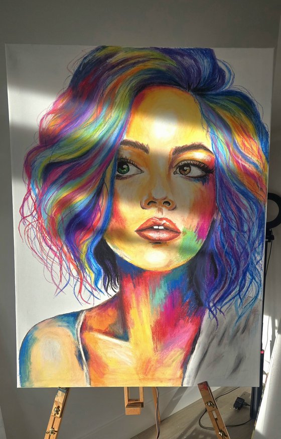 Prism Gaze - Rainbow Woman Portrait