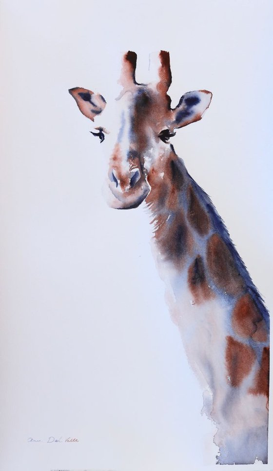 Giraffe watercolour large - "Are You Looking at Me"