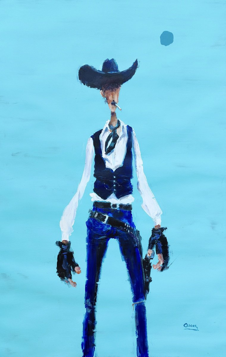 Cartoon Portrait Acrylic Painting By Oscar Alvarez Pardo, 24 X 38", The Left-Handed One, Original Artwork