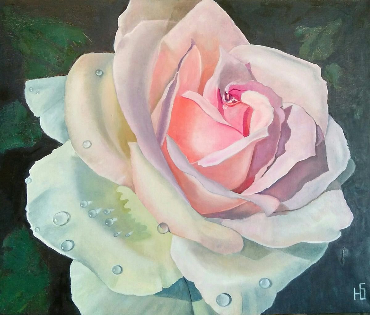 Rose, 60x50 cm, ready to hang. by Yulia Berseneva