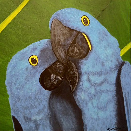 Tenderness - love birds palette knife painting
