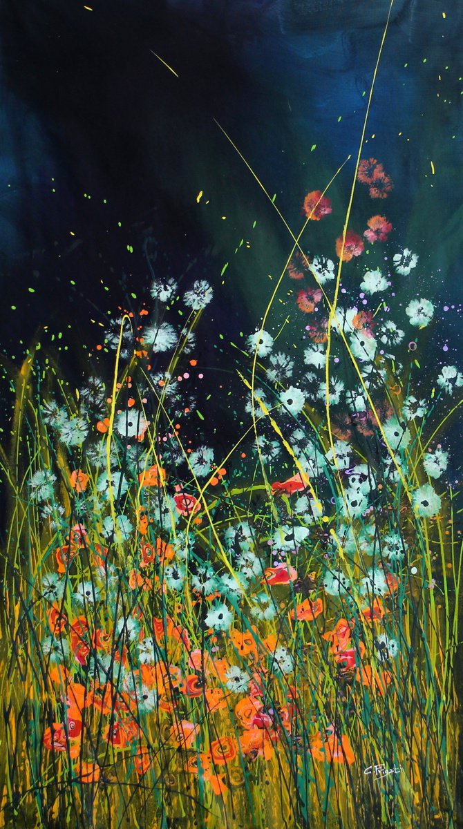 Notturno - Super sized original abstract floral landscape by Cecilia Frigati