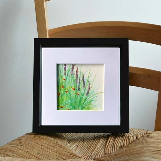 Crocosmia and Purple Loosestrife 2 - mounted watercolour, small gift idea