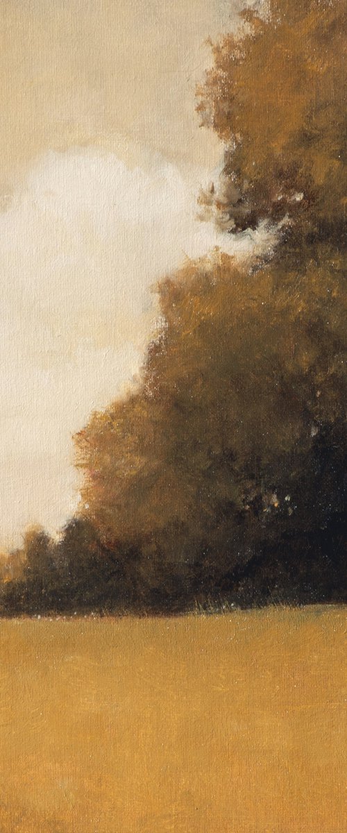 Golden Oak Trees 220301, Tonal oak tree painting by Don Bishop
