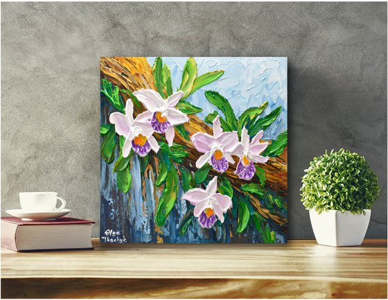 Lavender Orchid - Impressionist Flower Painting, Palette Knife Art