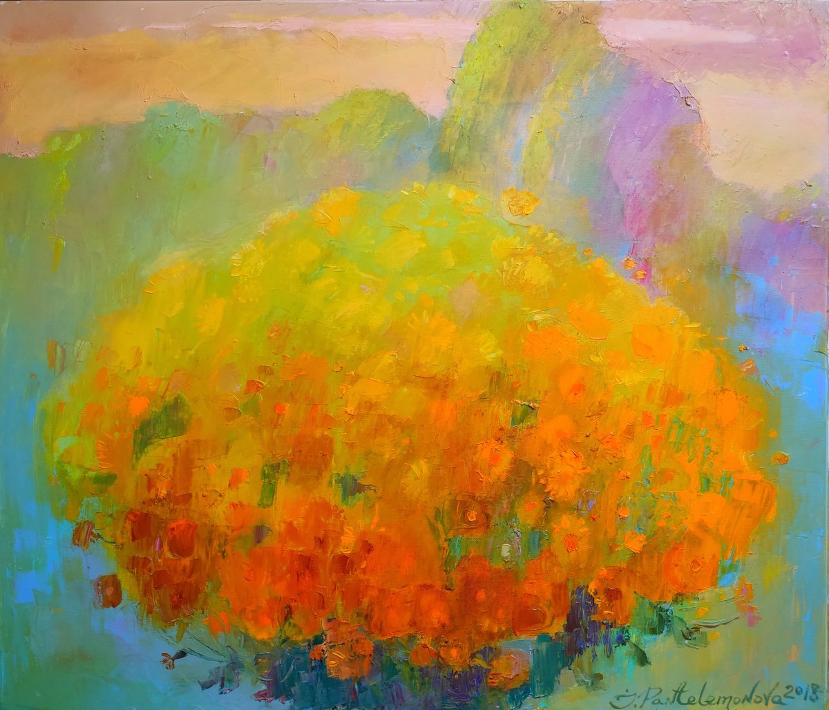Impressionistic Botanical Oil Painting By Inna Pantelemonova, 31 X 28, Warm Autumn, Original Artwork