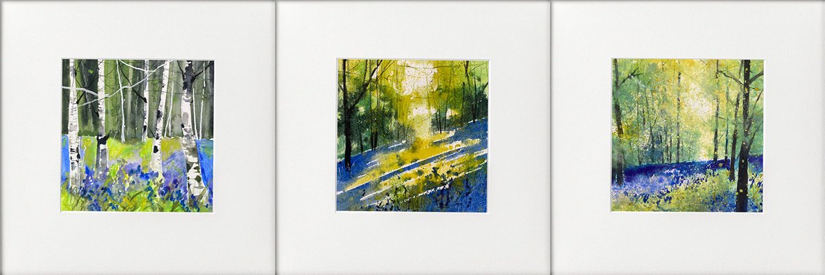 Impressionistic Watercolour , 3 Bluebell Watercolours By Teresa Tanner, 27 X 9, Artwork For Sale On Artfinder