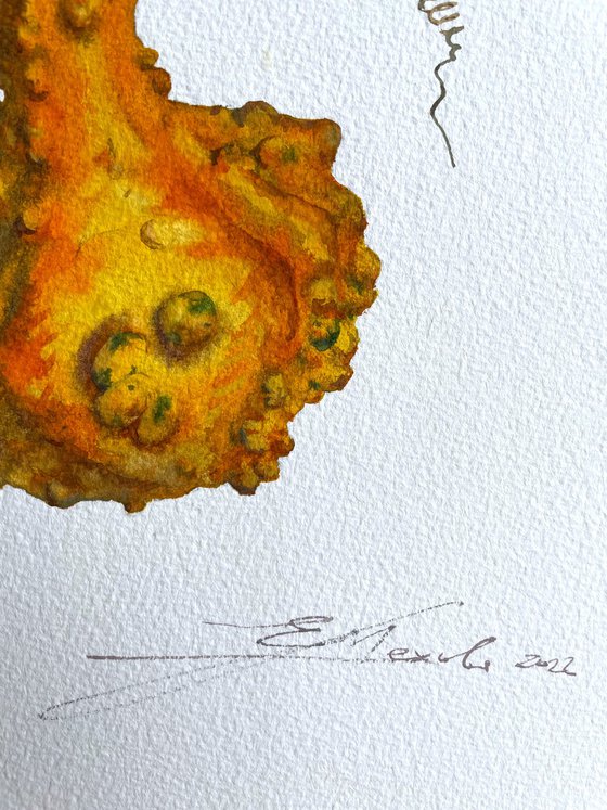 Watercolor with orange pumpkin