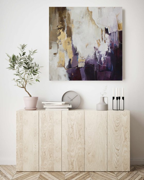 "Flood 2" Abstract purple gold acrylic art