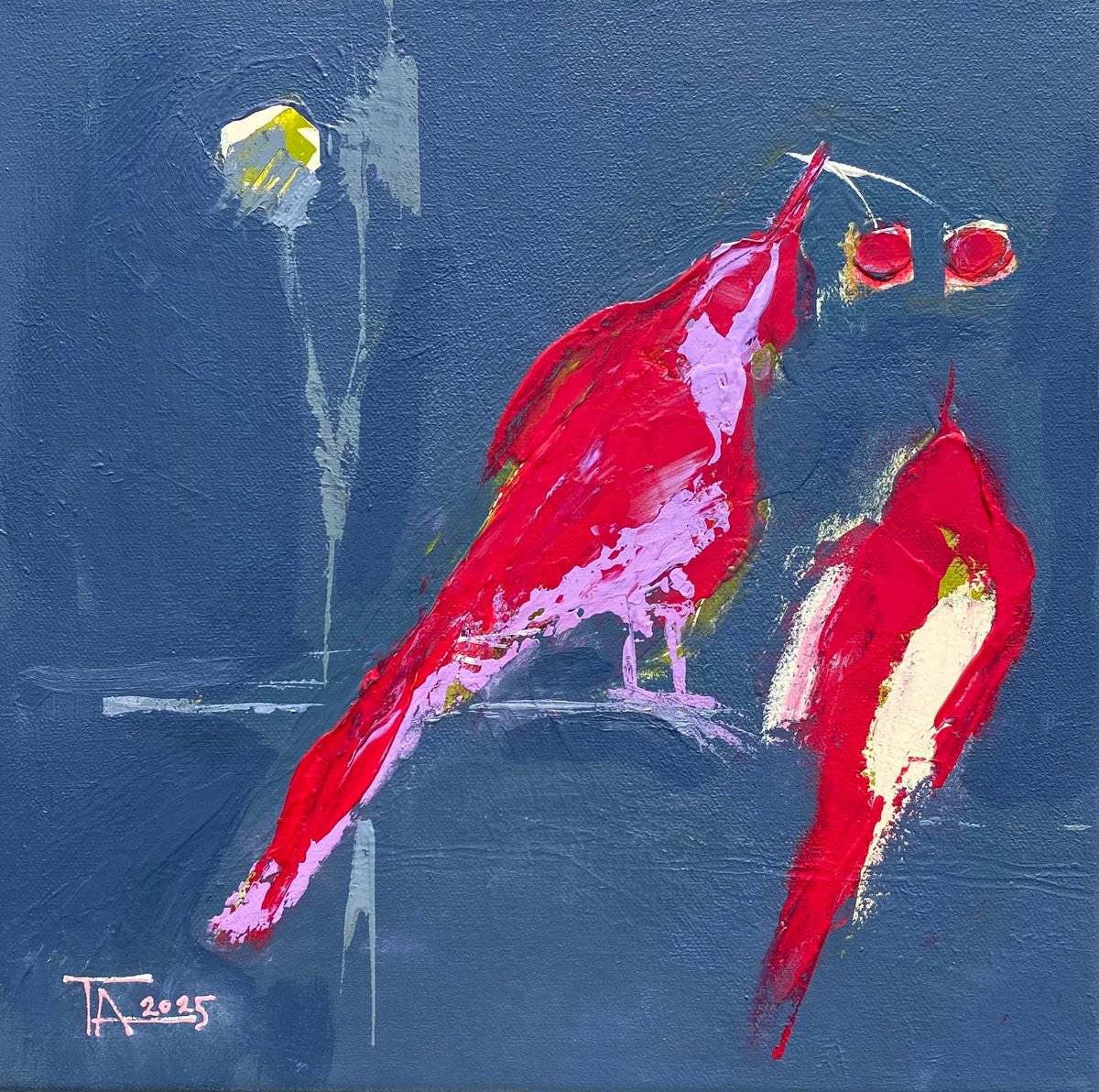 Expressive Animal Acrylic Painting By Tatjana Auschew, 12 X 12", Morning., Original Artwork