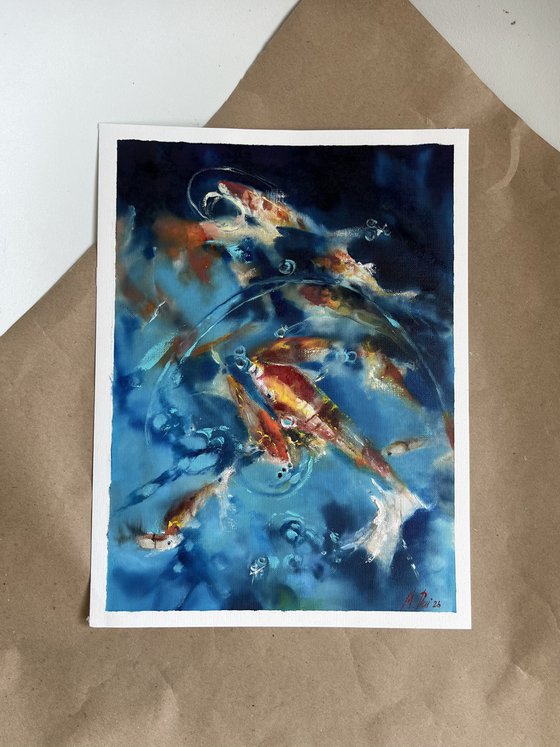 Orange Koi Fish Sunlight Water