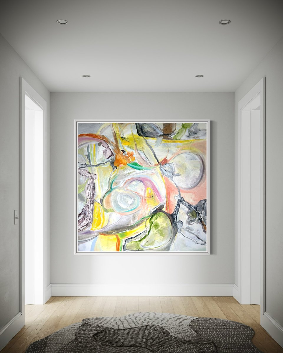 Expressive Abstract Oil Painting By Maria Esmar, 54 X 54", Feel Like I Do, Original Artwork