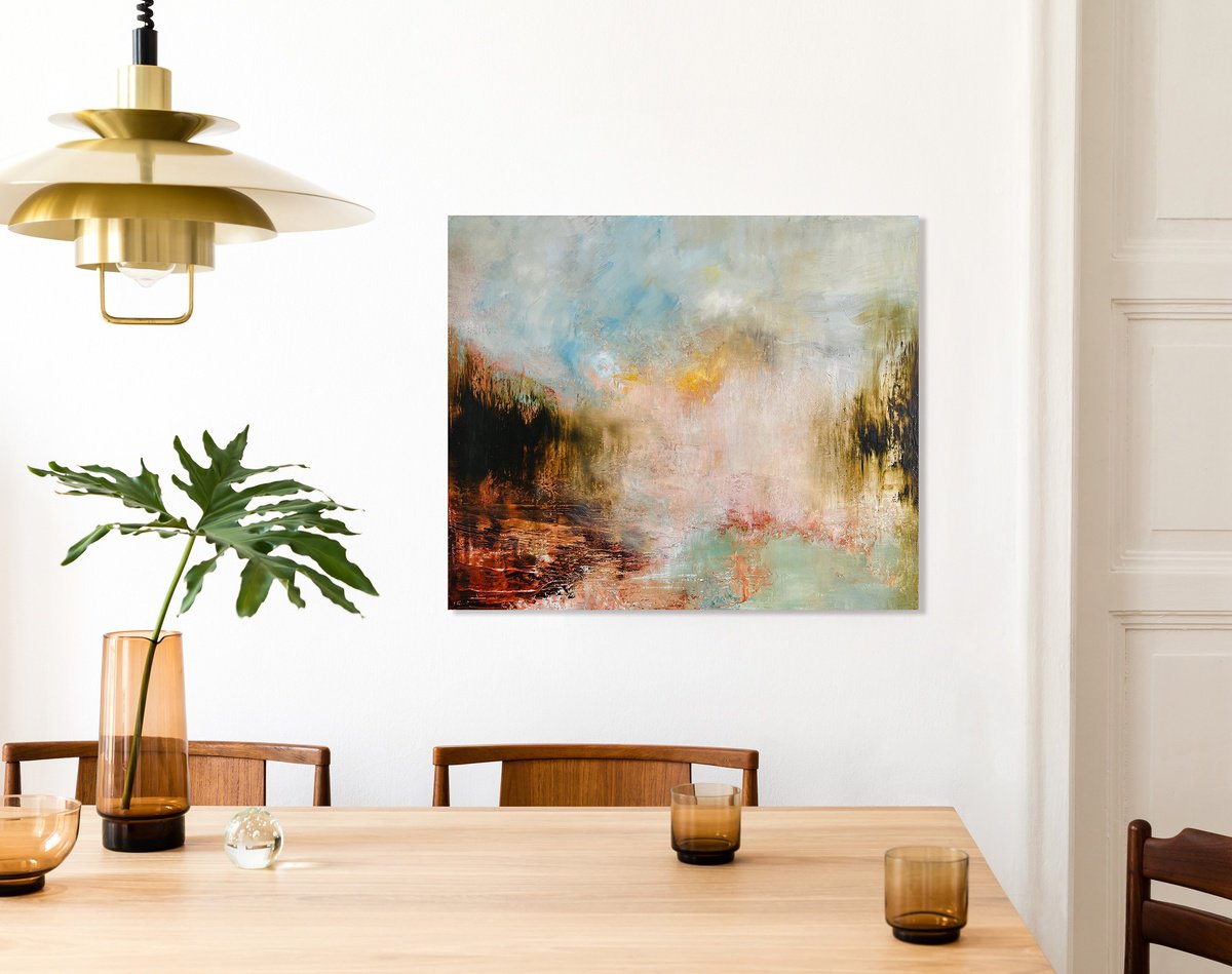 Organic Abstract Oil Painting By Julia Swaby, 24 X 20", Cicada-Strummed Daylight, Original Artwork