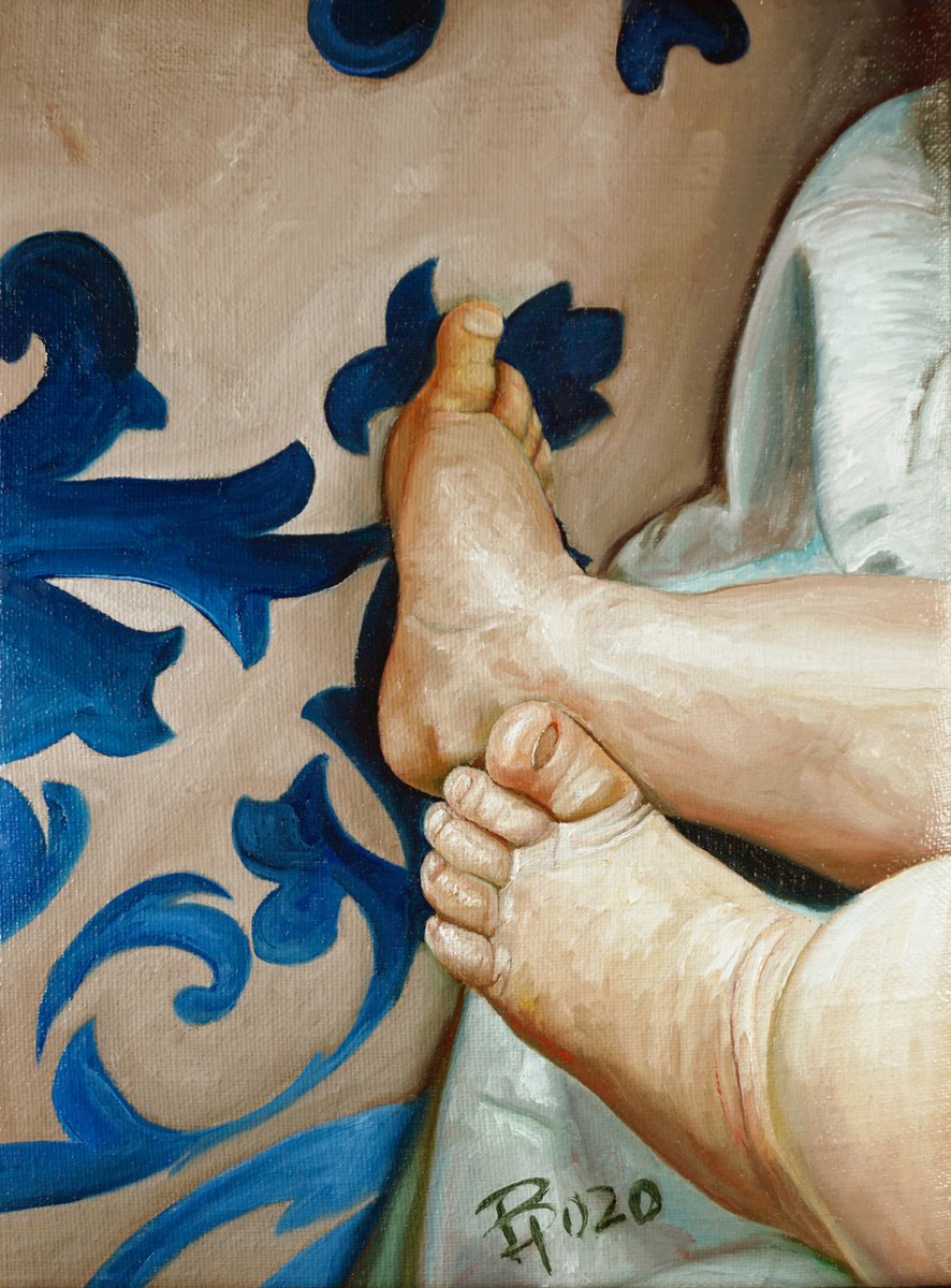 Expressive Portrait Oil Painting By Paolo Borile, 7 X 9", Little Feet #1, Original Artwork