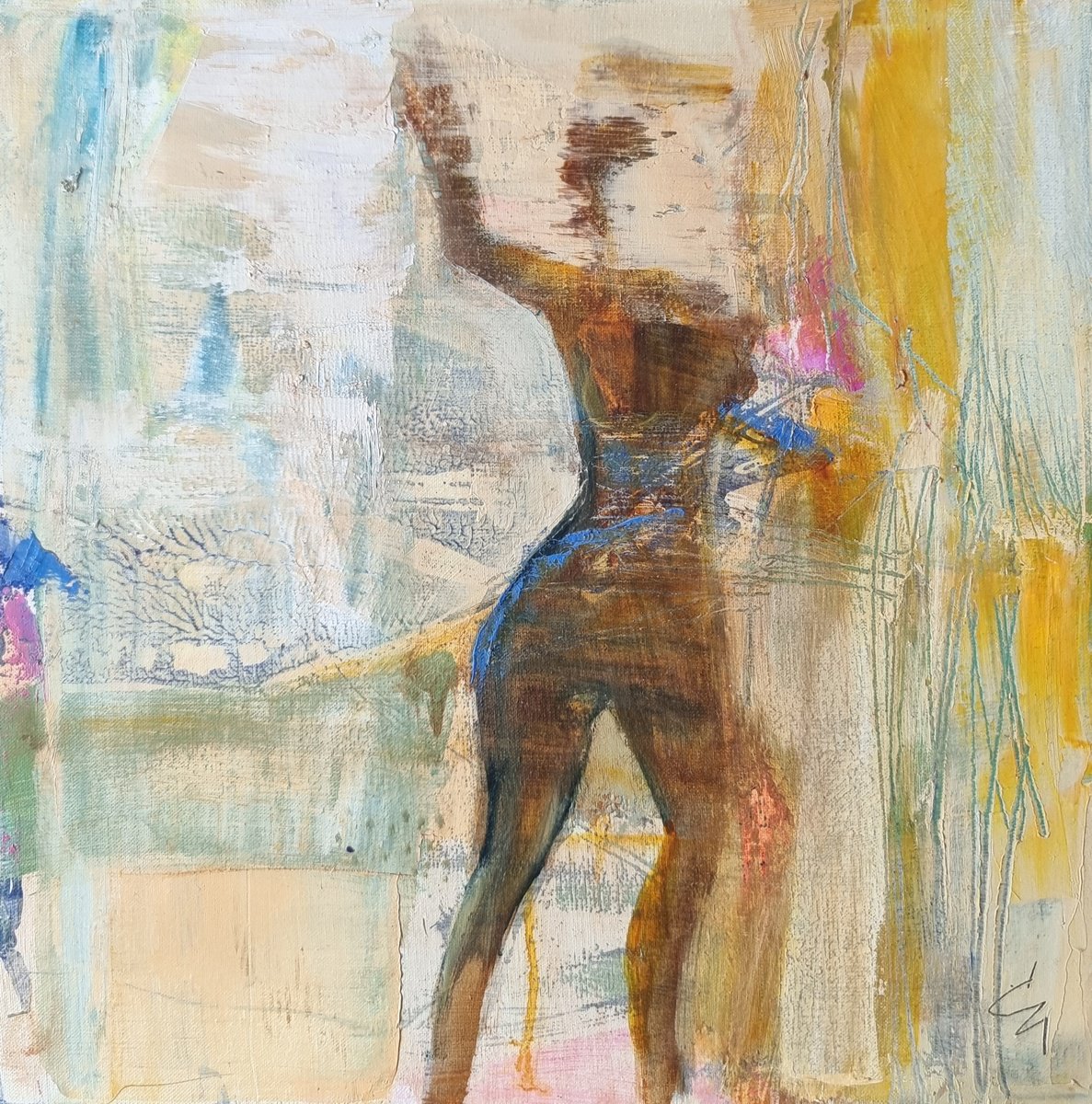 Expressive Portrait Oil Painting By Victoria Cozmolici, 12 X 12", Shading, Original Artwork