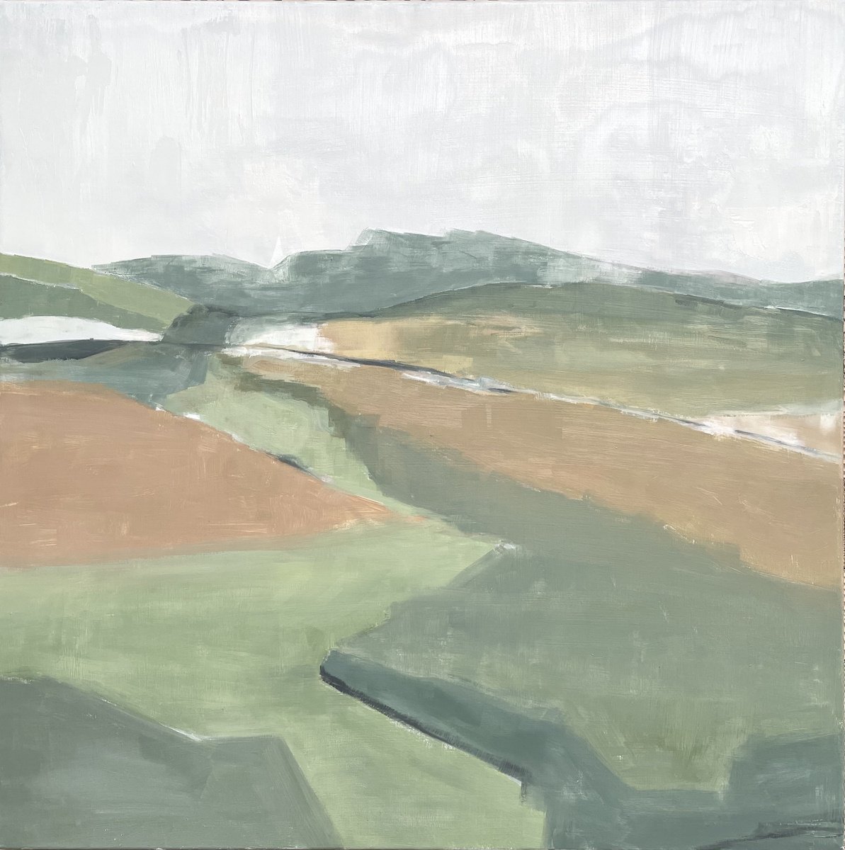 Abstract Landscape Oil Painting By Lizzie Butler, 24 X 24", Cornish Countryside, Original Artwork