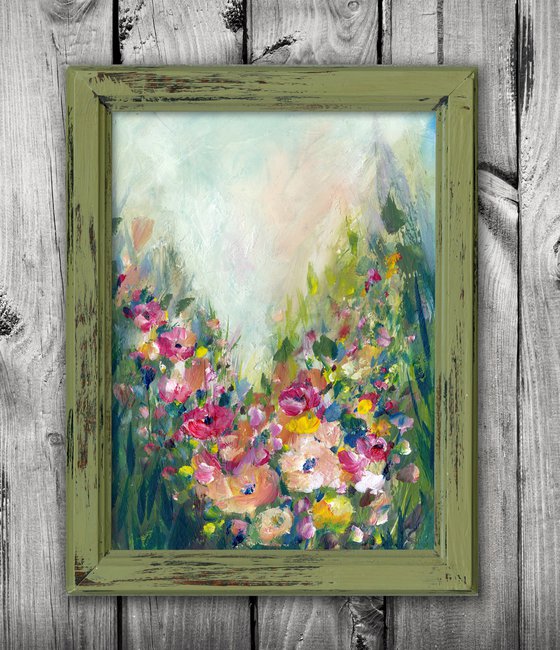 Cottage Flowers 15 - Framed Floral Painting by Kathy Morton Stanion