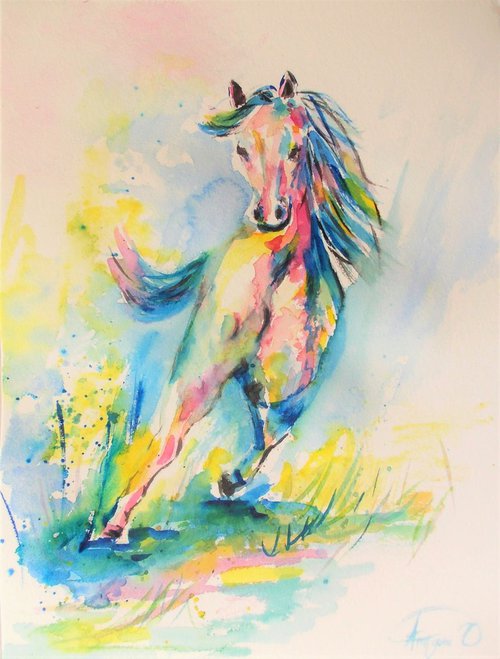 Horse -Original watercolor painting by Antigoni Tziora