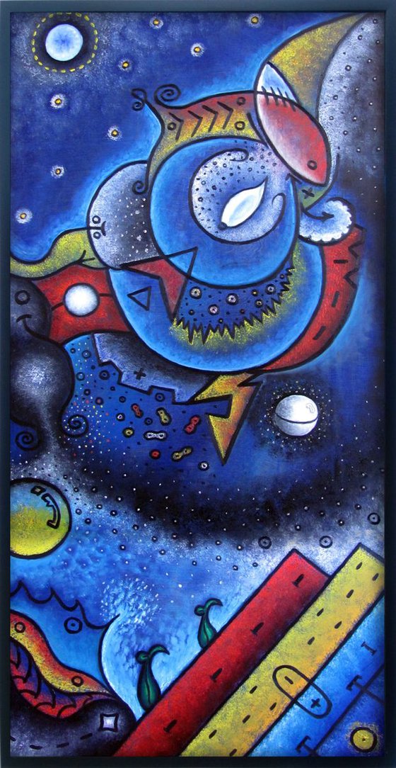 "Elements & Dreamscapes" - FREE SHIPPING to the USA - Original PMS Abstract Oil Painting On Wood - 24" x 48", Framed