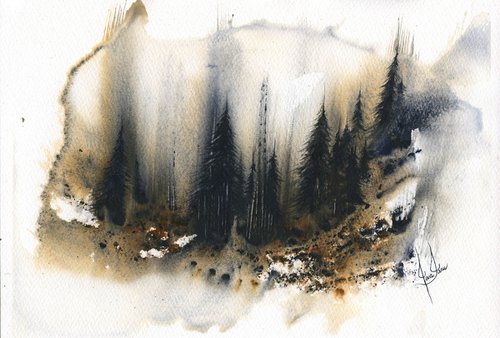 Places - Watercolor Pine Forest by ieva Janu