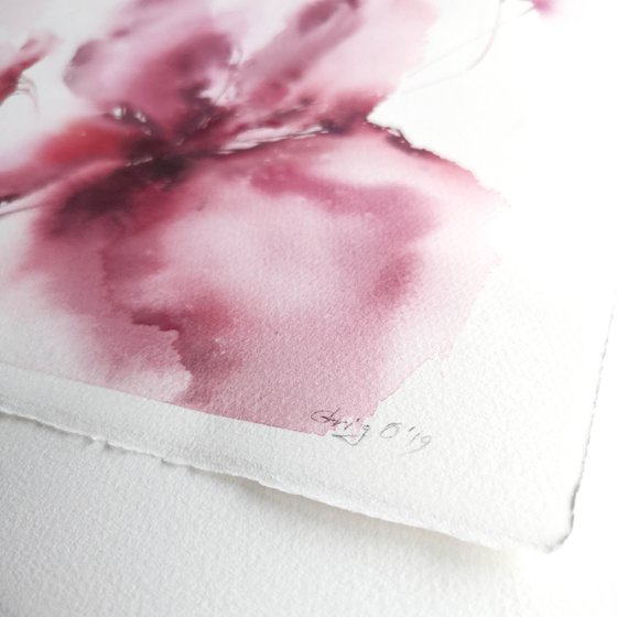 Pink flowers, soft floral painting "Touching"