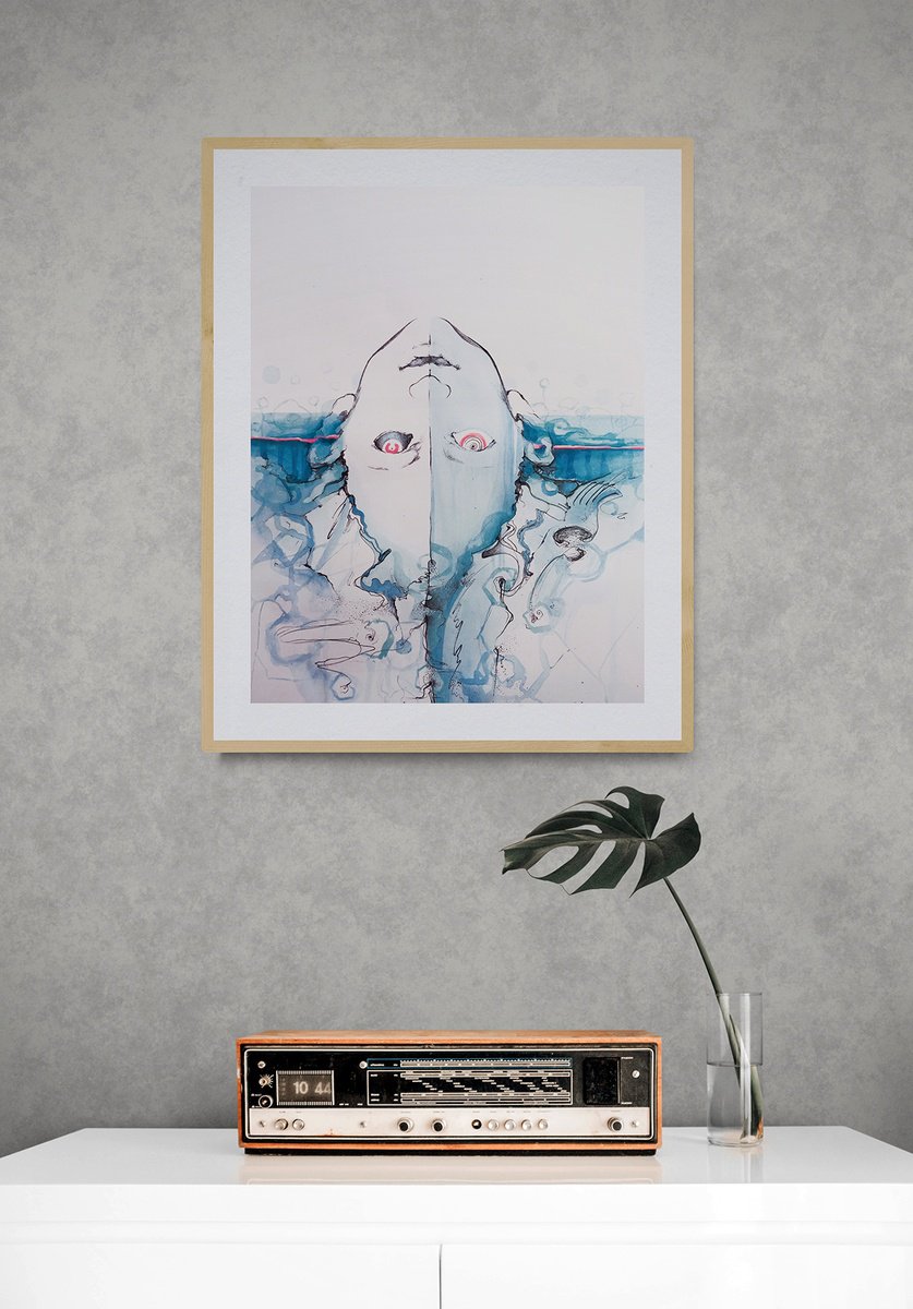 Surrealistic Portrait Painting By Marija Stojkovic, 12 X 17", Freedom Ii, Original Artwork