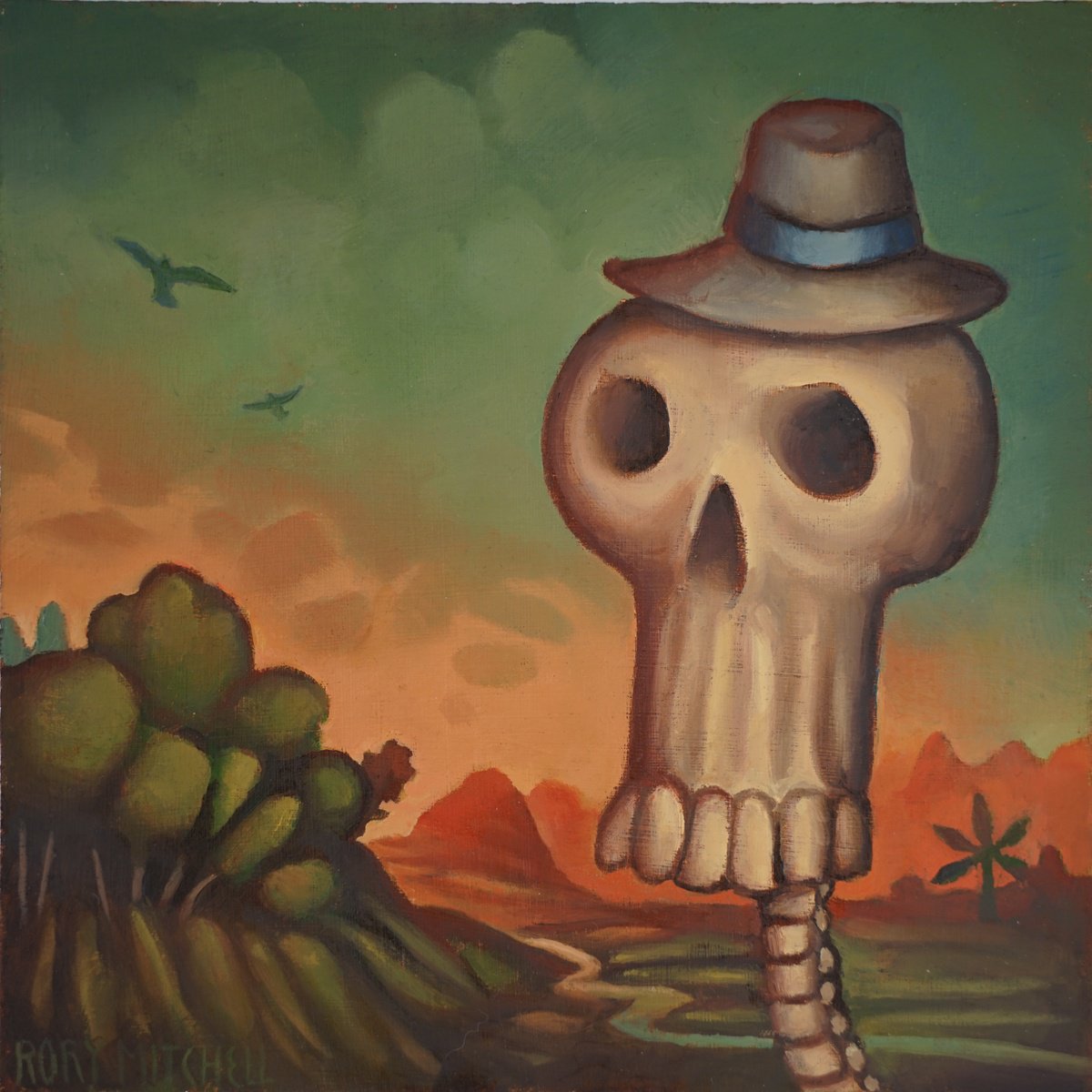 Naive Portrait Oil Painting By Rory Mitchell, 8 X 8", Happy Days (Study), Original Artwork