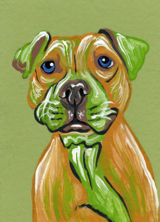 ACEO ATC Original Painting Pit Bull Pet Dog Art-Carla Smale