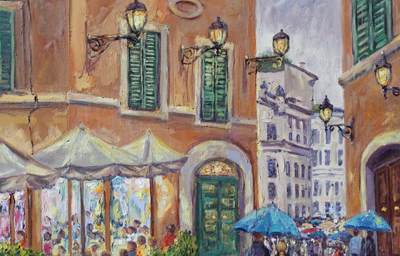 Original 28" x 22" Oil Painting Of Rome, "Cafe Roma"