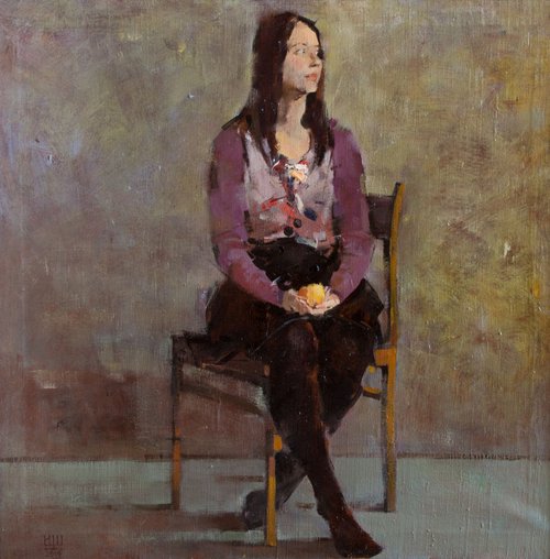 Sitting female model in art studio. by Igor (Krapar) Shcherbakov