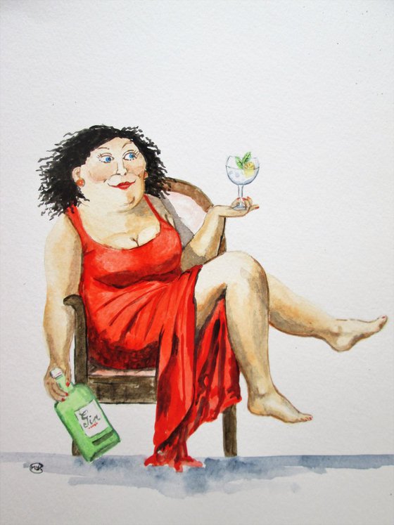 A Happy Woman with her Gin and Tonic