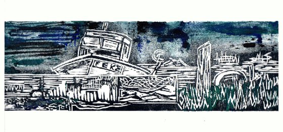 Boat, Dungeness with monoprint